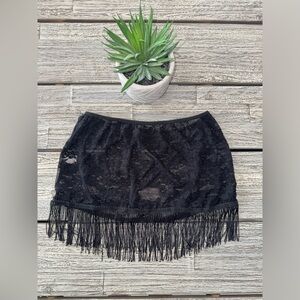 Women’s Fringed Lace Swim Cover Up Skirt, Sz Medium